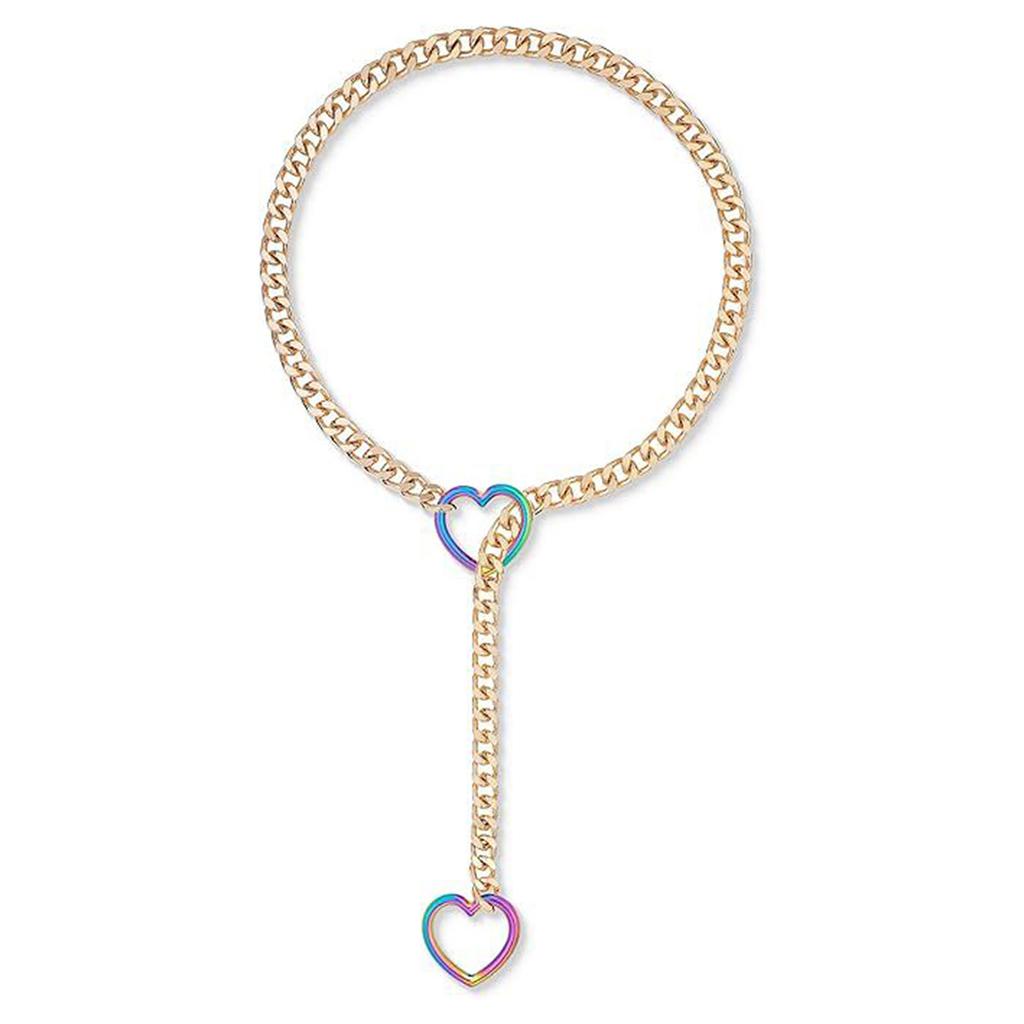 Women Slip Chain Necklace with Heart Pendant Cuban Link Neckchain Adjustable Length Clavicle Chain Metal Jewelry