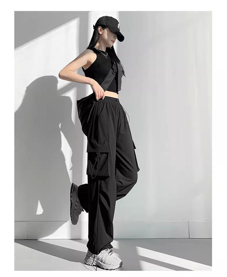 Women's French Windproof Wide-Leg Pants for Spring/Autumn: Casual, Loose, Petite Fit, Ideal for Mountaineering and Sports.
