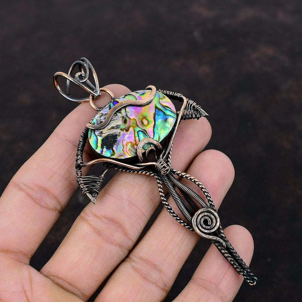 Abalone Shell Pendant Copper Wire Wrapped Pendant Handmade Pendant Gemstone Jewelry Ethnic Pendant Special Occasion Gift Copper Wire Jewelry