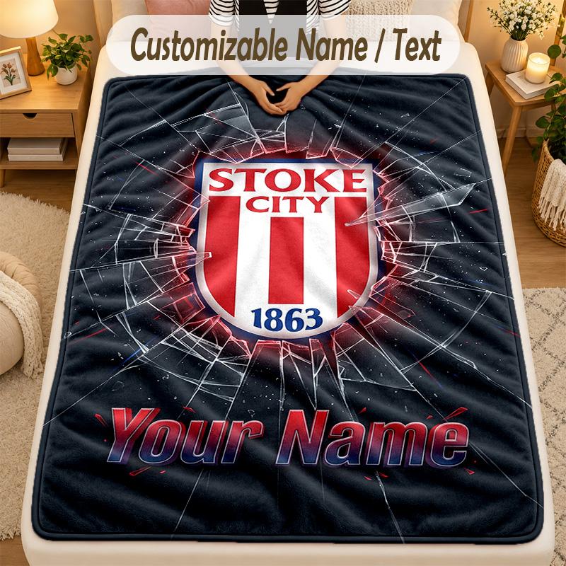Flannel BlanketStoke City FC Custom Name Text Personalized Soft Warm Throw Blanket Home Decor Gift