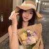 Summer Sunscreen Visor Hat Sweet Bucket Hat Breathable Lace Bow Big Brim Straw Hat Women