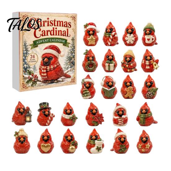 Christmas Tree Holiday Decorations Acrylic Advent Calendar Box with 24 Bird Themed Hanging Ornaments, Countdown Festive Decoration for Home Window And