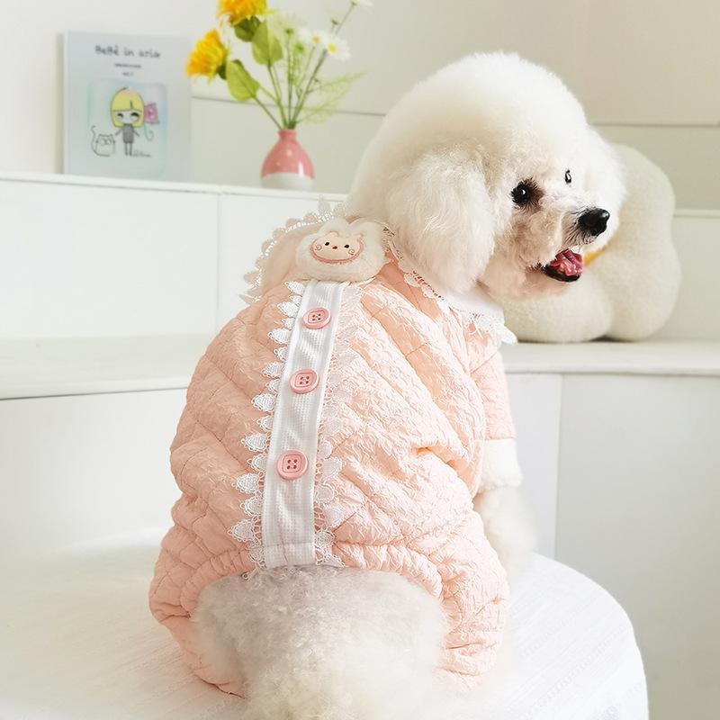 Geantă de doamnă din bumbac matlasat cu rever mare, haină din bumbac, drăguț super drăguț, haine pentru animale de companie, haine pentru câini