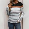 Stripe Summer Long Sleeve Women O Neck Casual Comfortable Fashion Tshirt Top