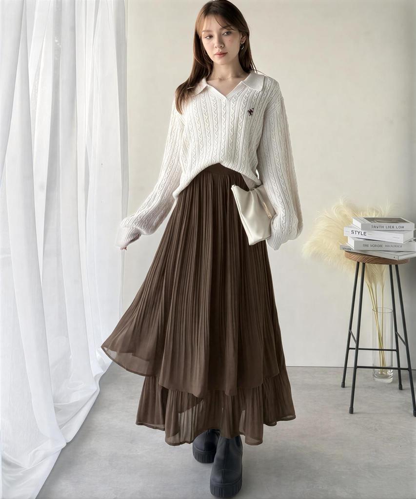Elegant Japanese-Style Double-Layer Pleated Chiffon Skirt, Slimming and Versatile with an Elastic Waist
