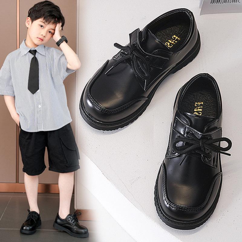Schwarze Leder-Schulschuhe für Jungen - Koreanischer Stil, Weiche Sohle, Frühling/Herbst 2025