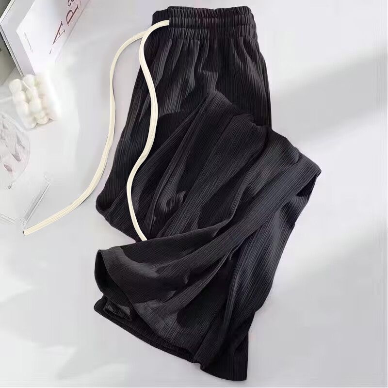 

Летние прохладные прямые брюки из ледяного шелка, женские модные широкие брюки с высокой талией, женские однотонные мешковатые повседневные брюки 2XL