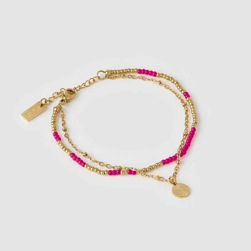 European Union Personality Double Layer Stainless Steel Bracelet Valentine S Day Color Pearl Bracelet 18K Electroplating True Gold