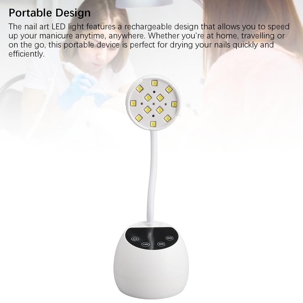 Gooseneck Nail Lamp Professional LED Nail Curing Light Rechargeable Nail Dryer with 12pcs Lamp Beads for Fast Curing