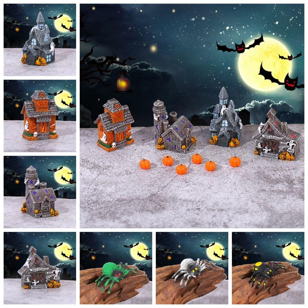 Resin Craft Micro Landscape Ghost House Statue Cartoon Miniatures Pumpkin Ornaments Car Ornament