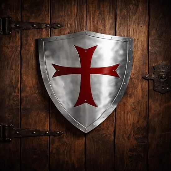 Handmade Steel Knight Templar Shield: Red Cross Crusader Armor Wall Hanging