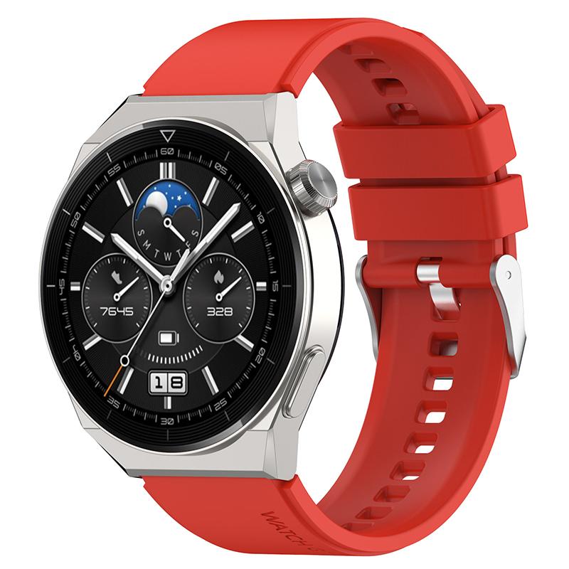 Für Huawei Watch GT 3 Pro 46 mm/GT 2 46 mm Pro/GT 2 46 mm Silikon-Uhrenarmband, 22 mm, verstellbares Armband mit silberner Dornschließe