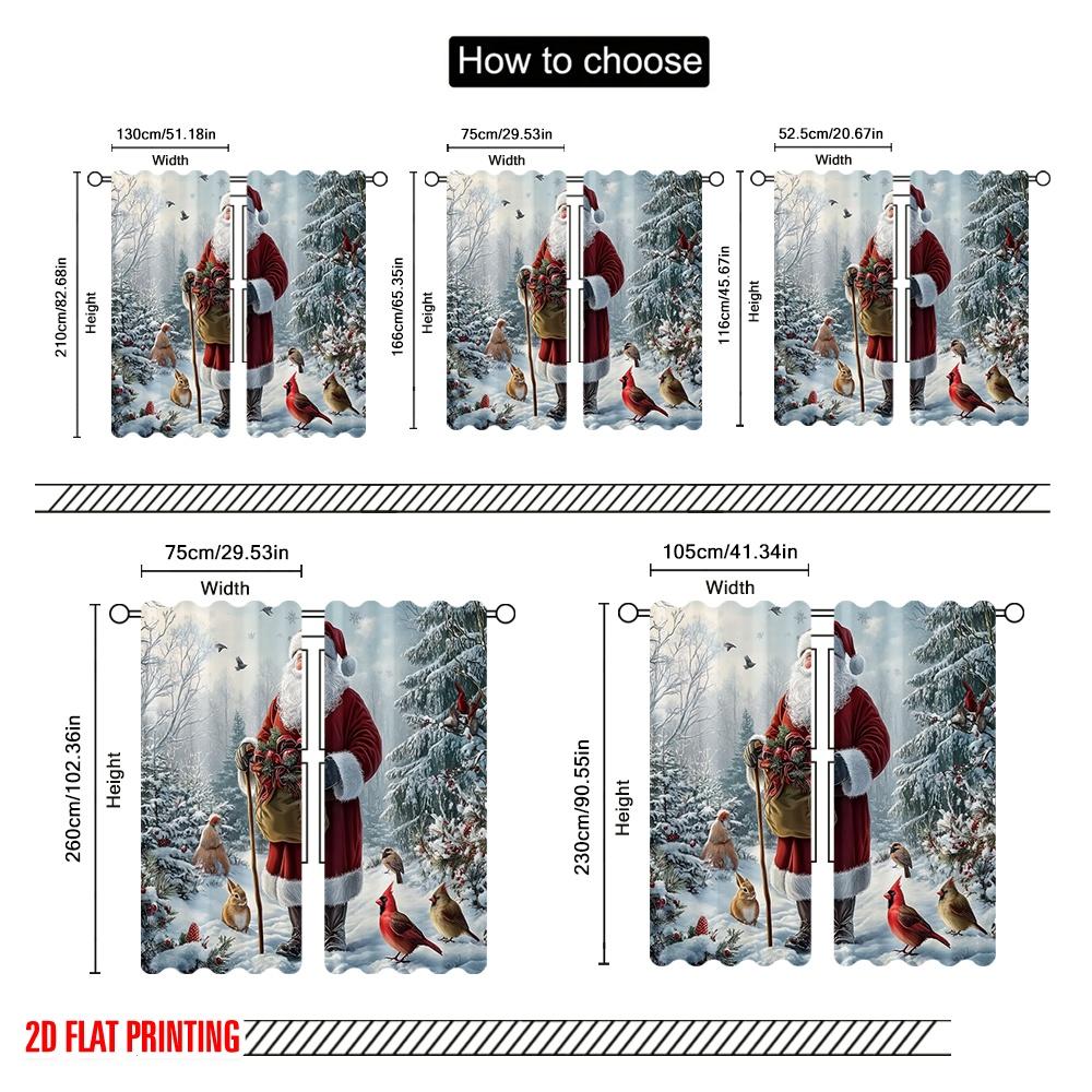 2pcs,2D Plane Printing Pattern Curtains Santa Forest Wildlife Christmas Present (2) Polyester Fabric (without Rod) Holiday Ldeal