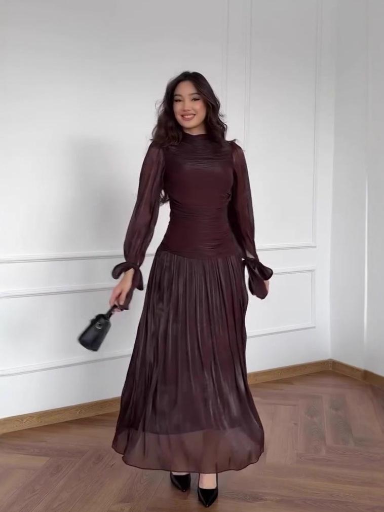 2025 Winter Elegant Light Luxury Long Sleeve Waist-Cinching Dress for Women