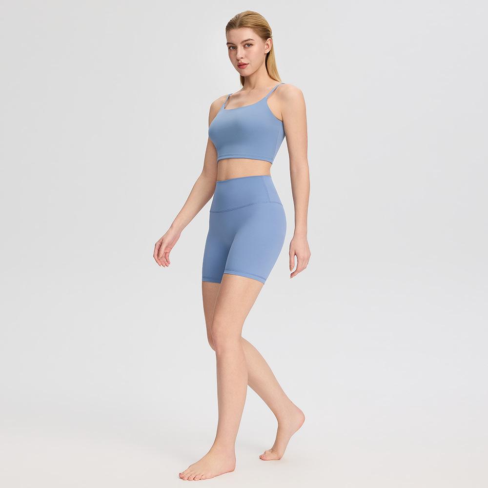 Bare-Feel Five-Piece Yoga Set: Long & Short Sleeve Tops, Chest Pads, Tight Slimming High-Waisted Pants.