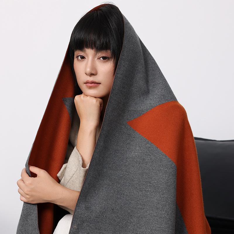 Imitation Cashmere Wool Scarf Women'S Autumn And Winter High-End Plaid Shawl Versatile Simple Fringed Scarf Batch