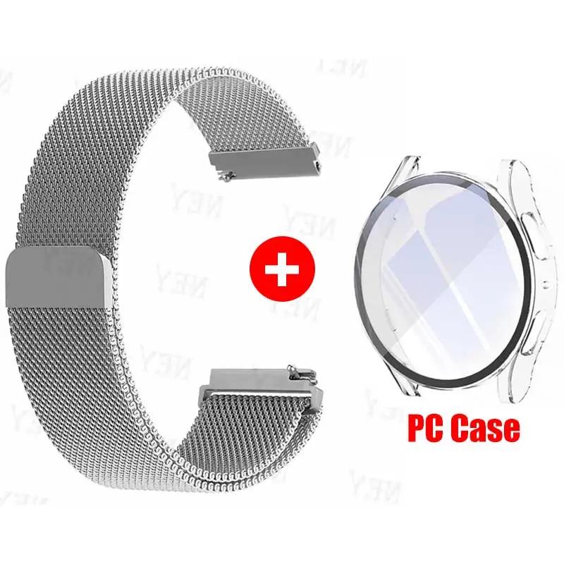 

Glass Case+Strap for Samsung Galaxy Watch 7 6 5 4 40mm 44mm Milanese Loop 20MM Band PC Protector Cover Bumper Galaxy Watch 6 5 4 Galaxy 5 4 40mm