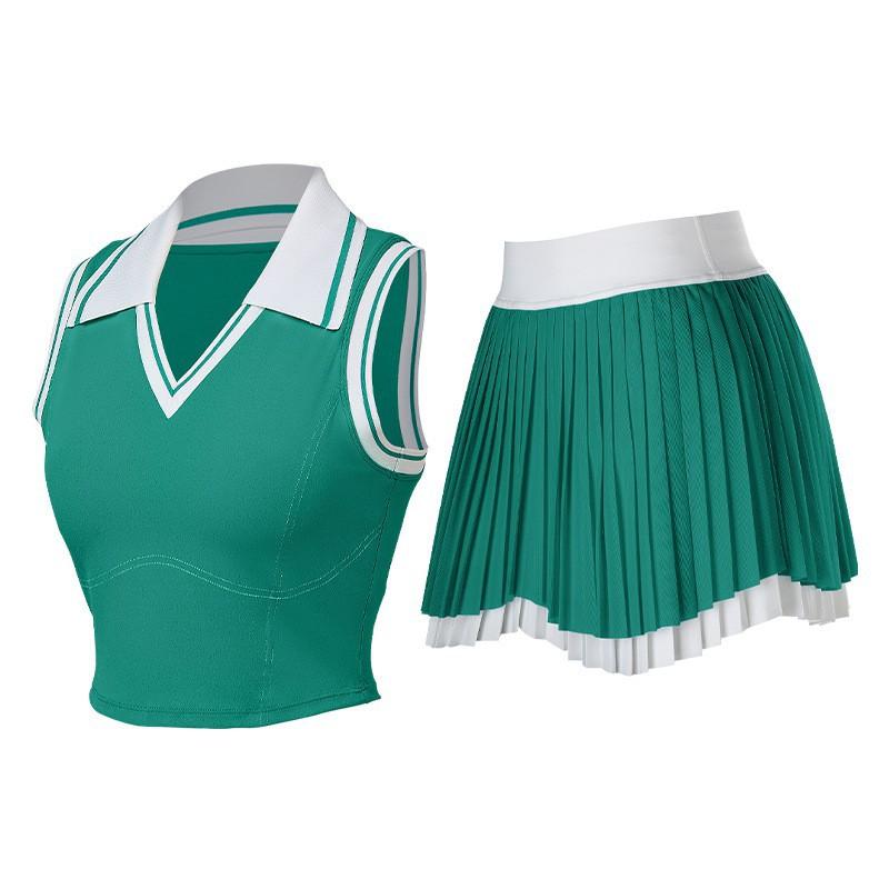 

Tennis [suit] Women s Sports Belt Sleeveless Vest Fitness Anti-exposure Double Skirt Golf Pleated XXL