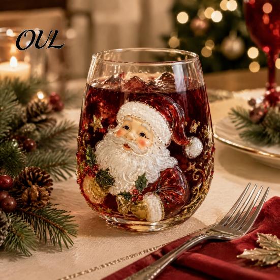 Accessori Cucina Tema Natale Vetro Artistico Tazza con Cucchiaino, Classico Babbo Natale Renna Pupazzo di Neve Bicchieri per Feste Design Tumbler, Bicchieri
