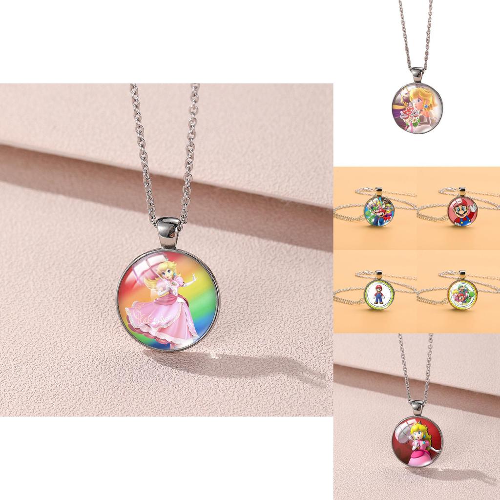Adorable Cartoon Mario Necklace With Charming Princess Peach Pendant For Stylish Sweater Accessory