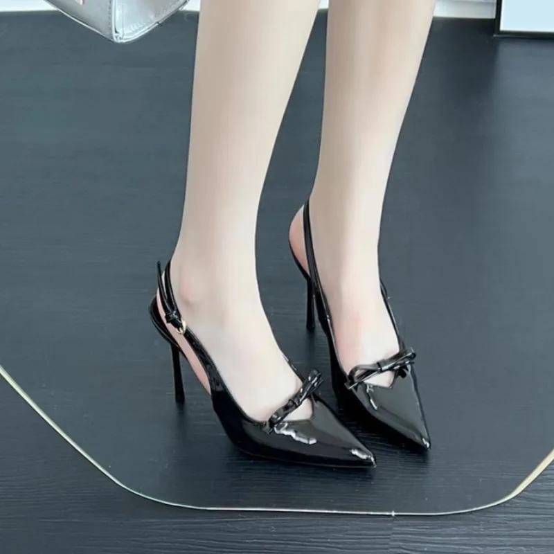 Fashion Bow Stiletto Heel Heightened Straight Strap Sandals Women's Summer Going Out 2025 New French Versatile