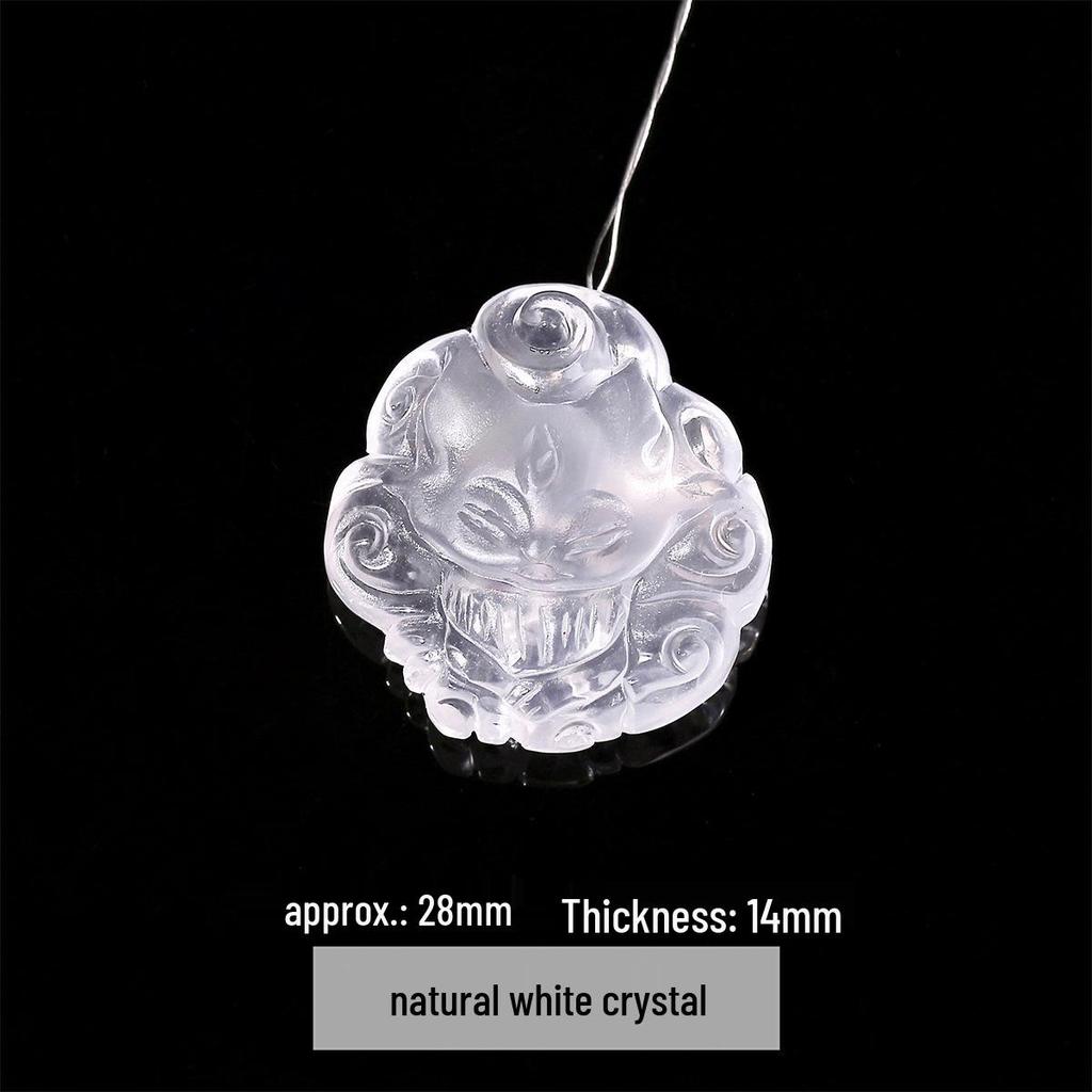 Jingde Jewelry White Crystal Carved Fox Pendant Charm Sweater Chain Accessory.