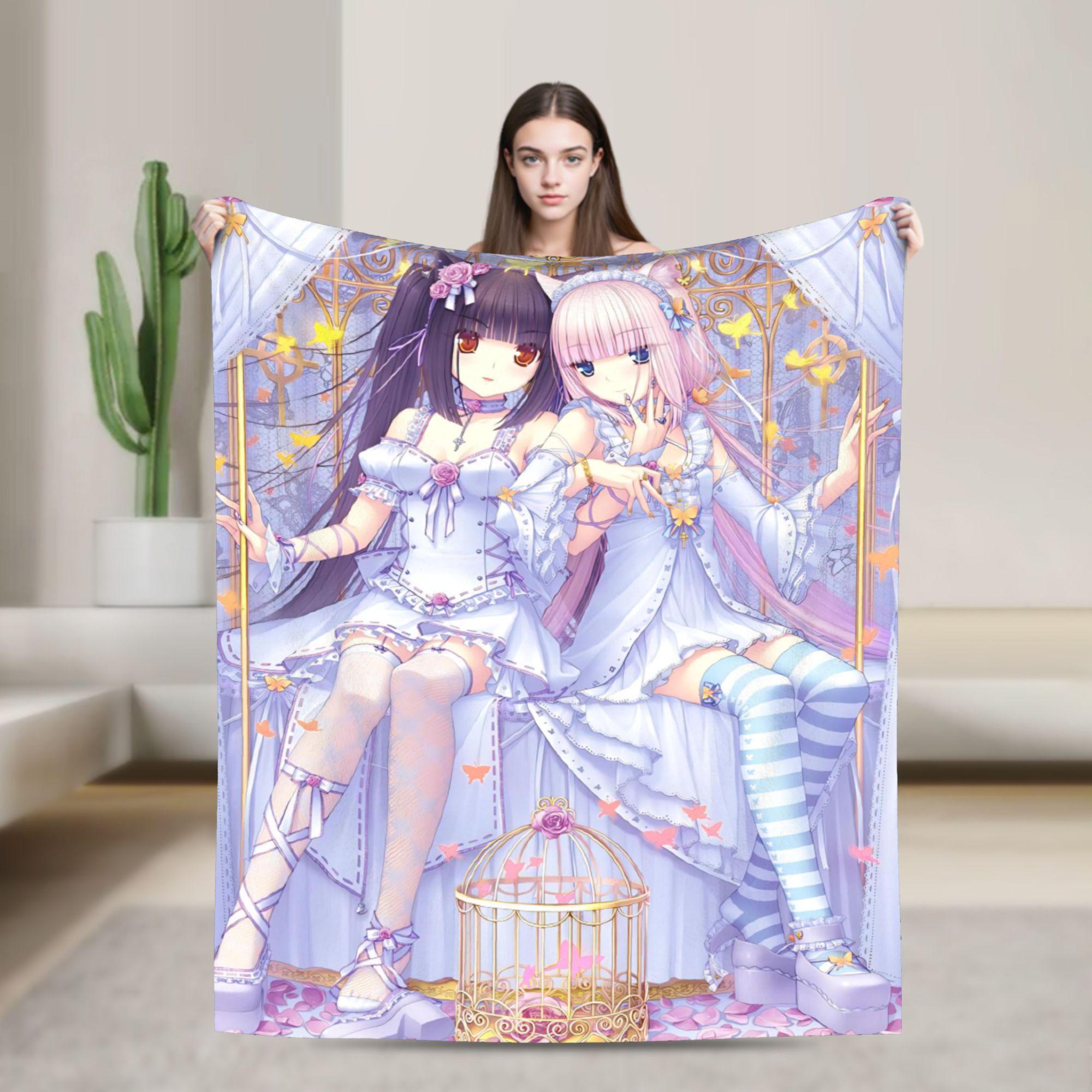 

Shigure Minaduki and Fraise Nekopara Anime Blanket Flannel Funny Soft Throw Blankets for Bed Sofa Autumn/Winter 200x150cm 80x60in