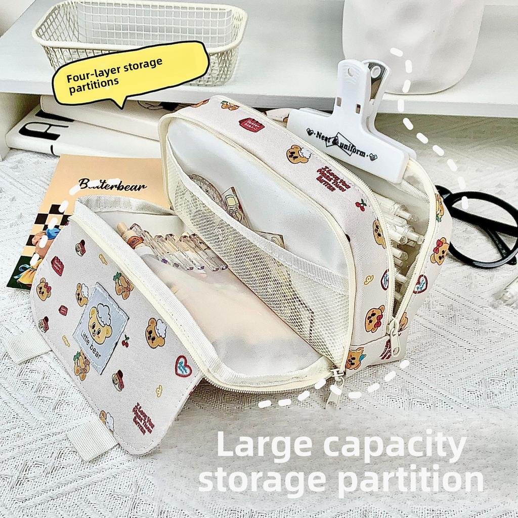 Pen Case - A Large Capacity Cute Animal Printed Cosmetic and Stationery Storage Bag with Zipper Closure, Durable Fabric Pen Case