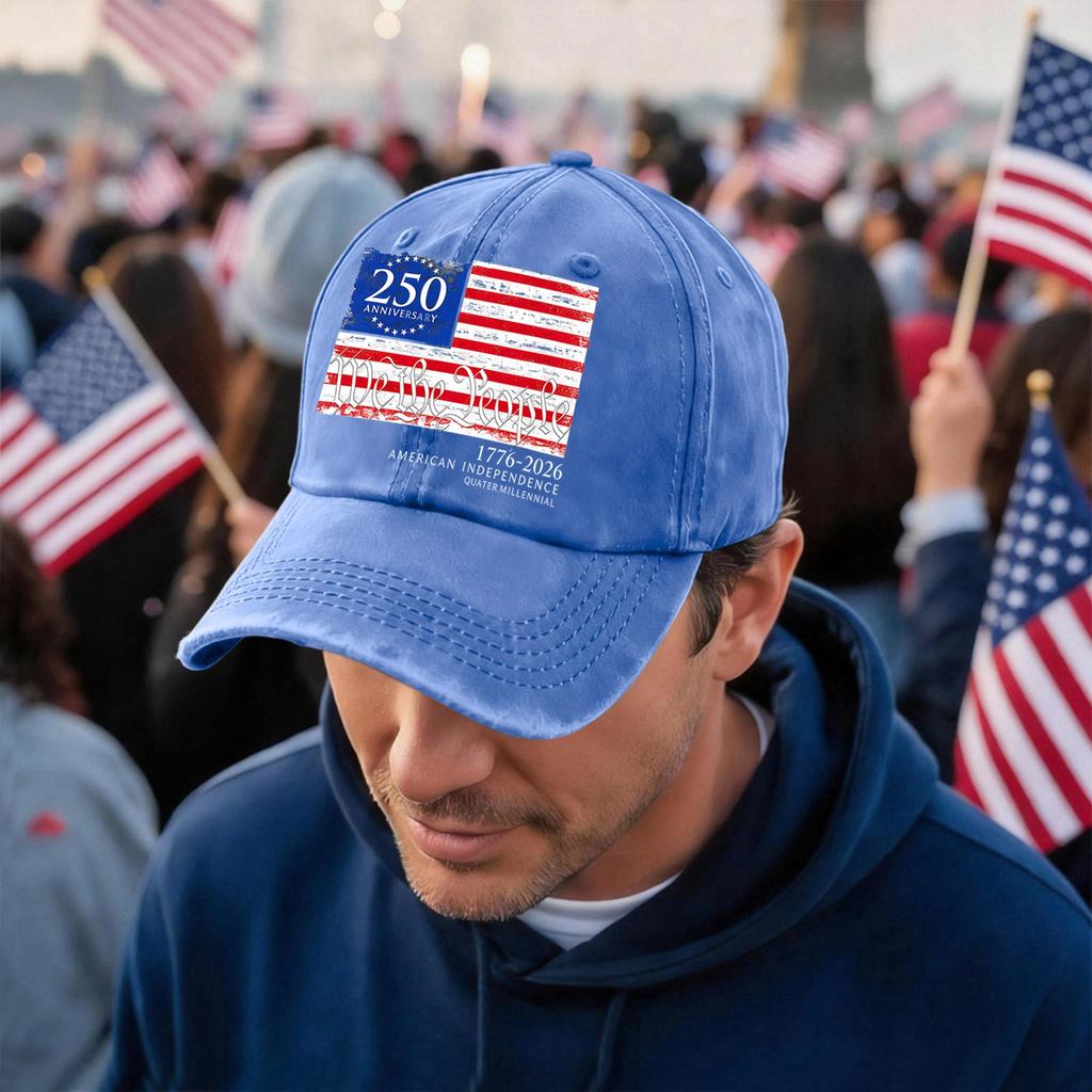 Adjustable Baseball Cap with 250th Anniversary American Independence Flag Print Unisex Casual Cotton Hat for Outdoor Activities
