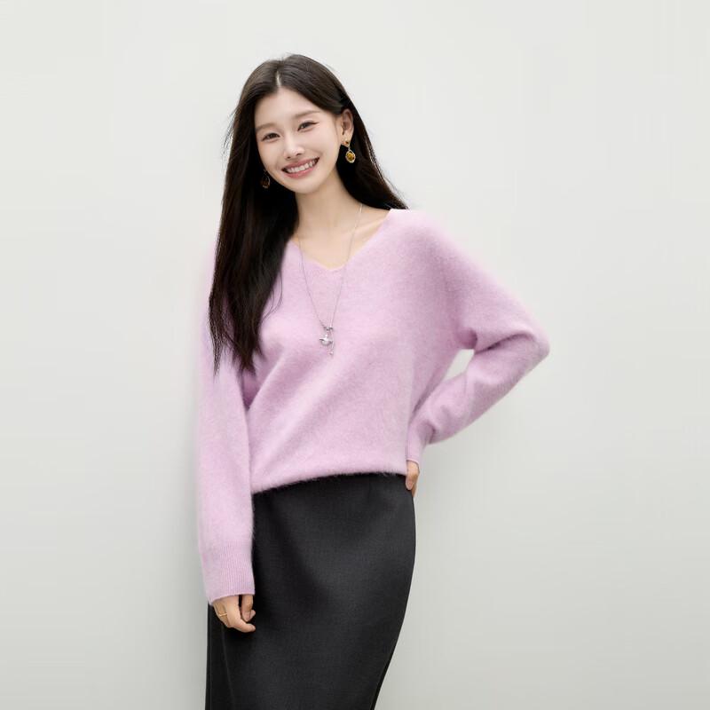 

Qiushui Yiren Women s V-Neck Wool Blend Brushed Knit Sweater M