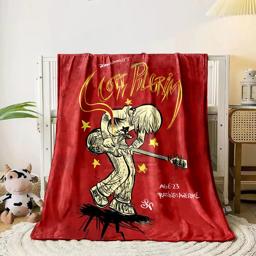 

Stylized illustration of a guitarist on a red background with yellow stars. for all seasons blanket lunch break throw gift 80cm x 120cm