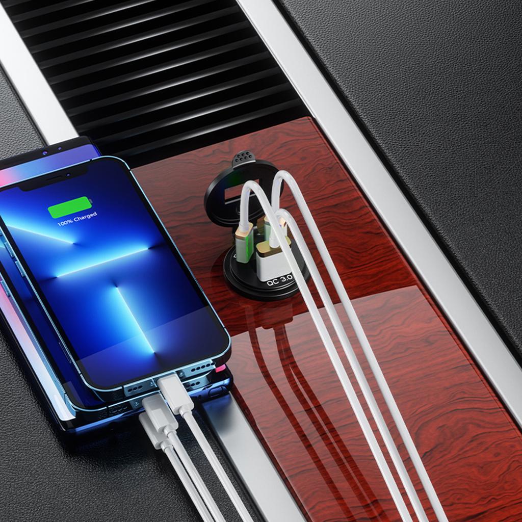 USB C Car Charger Switches Panel with 18W USB 45W Type C Car Socket LED Digital Voltmeter Display for Truck Boats