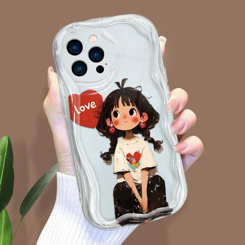 Kreslený vzor krémová textura pouzdro vlnitý okraj měkký silikonový kryt pouzdro na telefon pro iPhone Samsung Huawei Honor Xiaomi Redmi Infinix Tecno