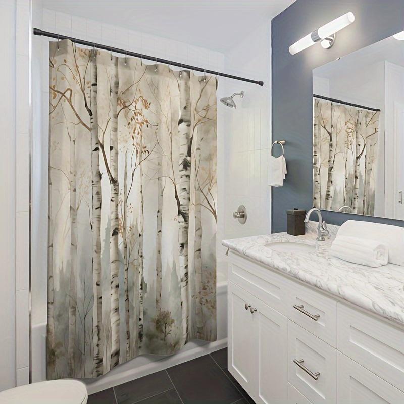 1 White Aspen Forest Shower Curtain - Luxury bathroom decor with a rustic birch tree design, polyester fabric, easy to clean