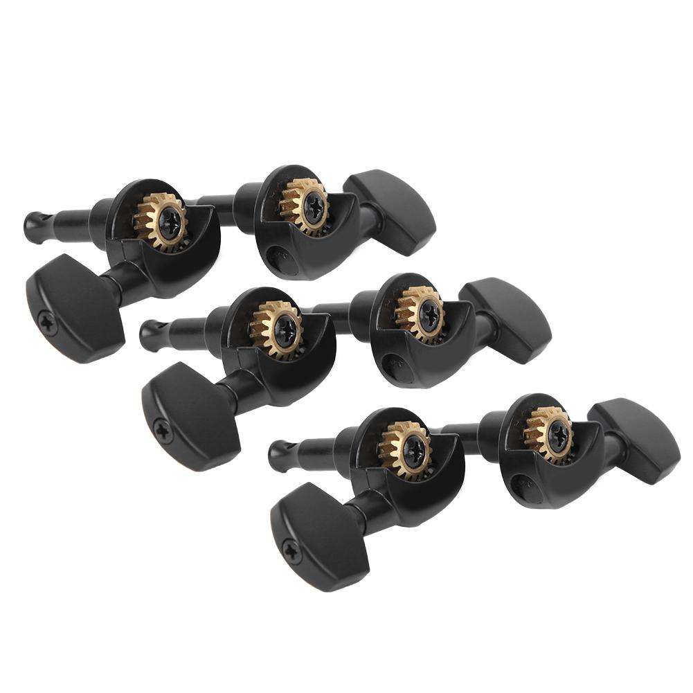 6Pcs Guitar Tuning Knob Locking Tuners Pegs Black Musical Instrument Accessories(3r3L)
