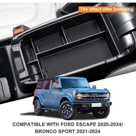 Center Console Organizer Coin Container - Compatible with Ford Escape 2020-2024,Bronco Sport 2021-2024 Armrest Box Long Compartment Storage Tray