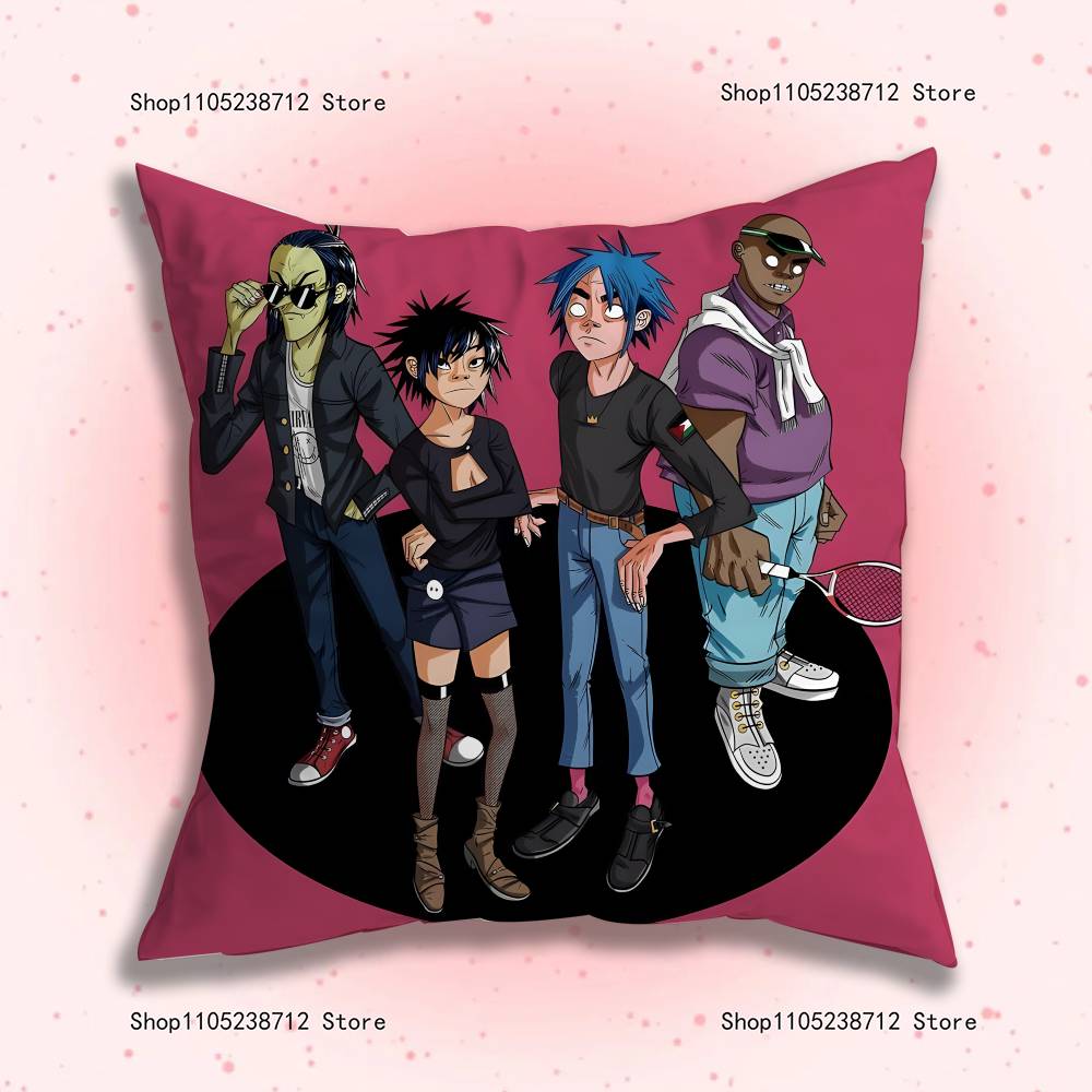 G-Gorillaz Rock Band Pillow Covers Cartoon Sofa Decorative Home Double-Sided Printing Short Plush Cute Cushion Cover