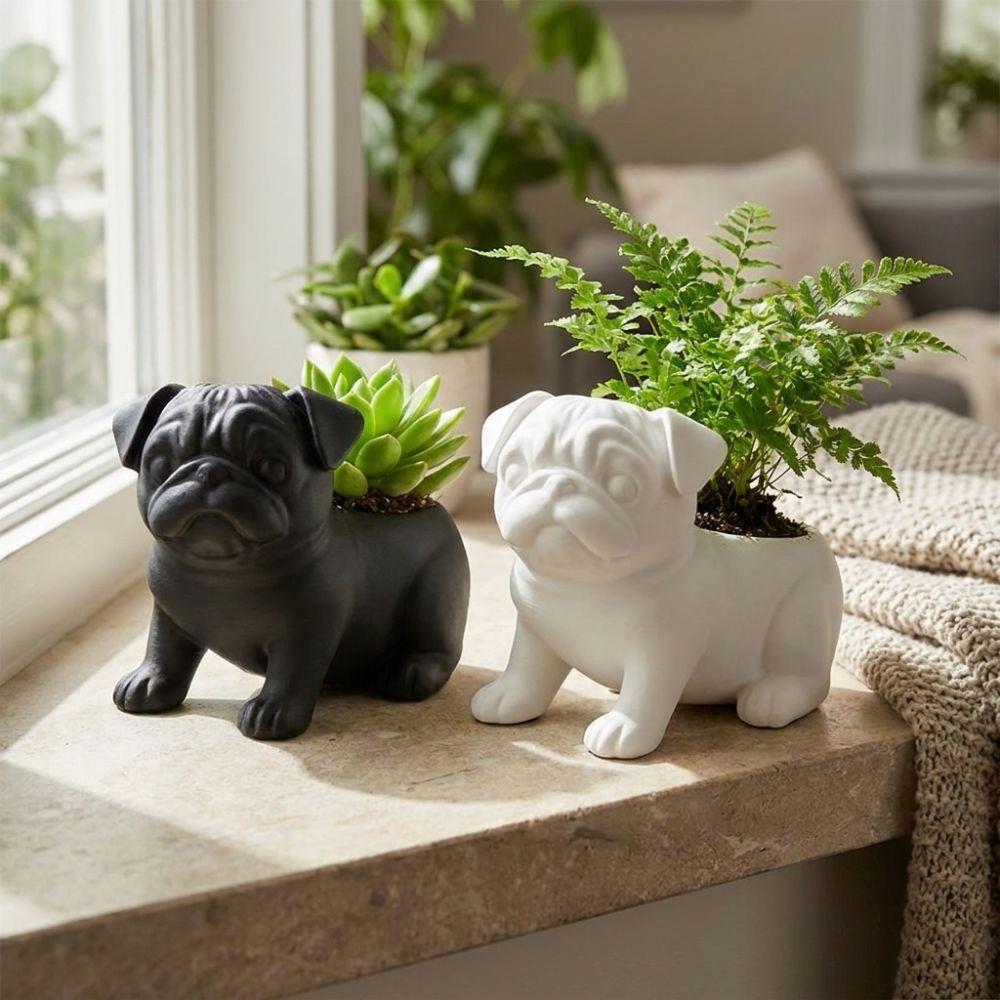 Plastic Pug Shaped Planter Pot 3D Printed Dog Succulent Planter Storage Flower Pot  Home Decor
