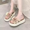 New one-word slippers women's summer wear Internet celebrity two-color flower thick bottom cool slippers fashion non-slip comfortable beach sandals