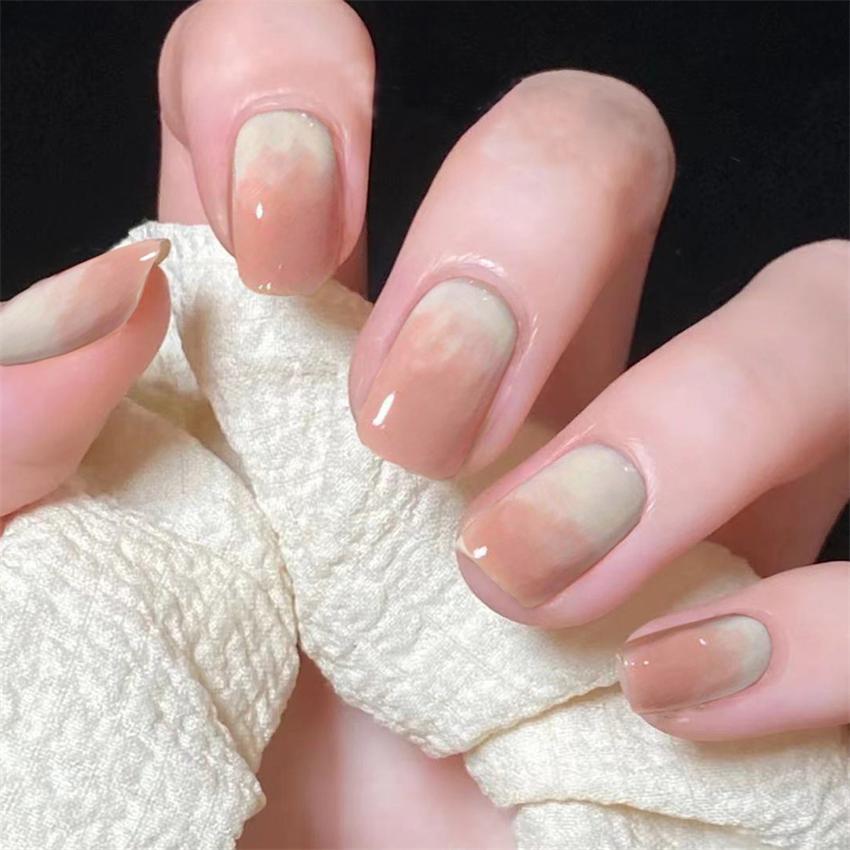 24Pcs Goose Yellow Cream Flower French Acrylic Press On Nails Full Coverage Removable False Nail Art Tips