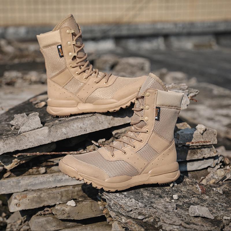 Men's Lightweight Breathable High-Top Desert Combat Boots for Outdoor Military Use