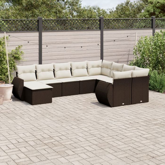VidaXL Garden Lounge Set with Cushions 10 Pcs, Patio Sofas, Patio Furniture Set, Outdoor Furniture, Brown 3254200