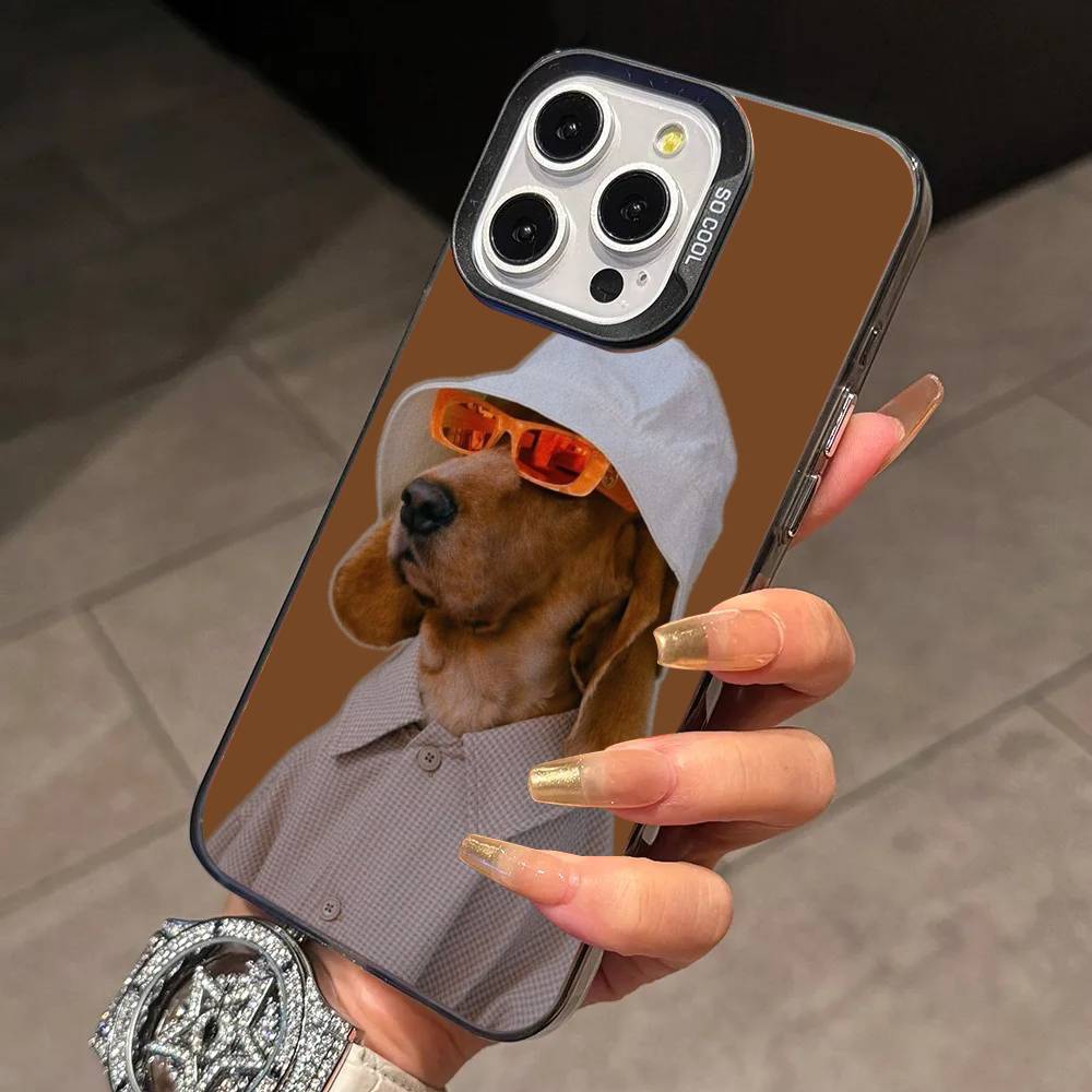 F-Funny Dog Phone Case For iPhone 17,16,15,14,13,12,11 Plus,Pro Max,XS,Colorful Silver Black Cover