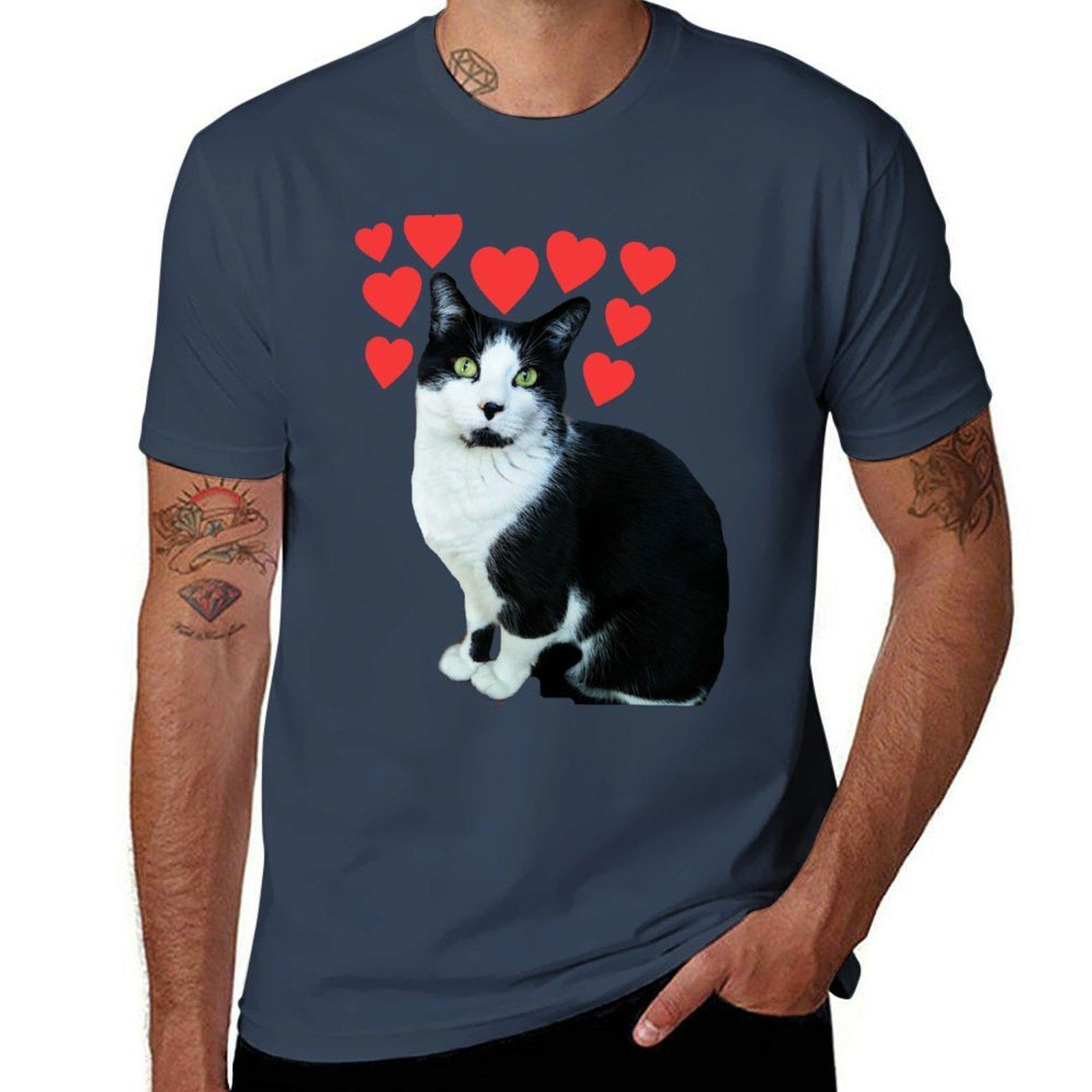 

Black and White Cat TShirt Basic Crew Neck Short Sleeve Top S