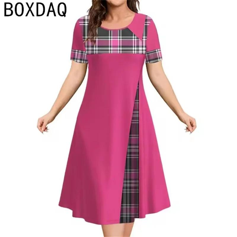 

Летнее женское повседневное винтажное платье большого размера в клетку с 3D-принтом, свободное А-силуэта, с коротким рукавом, с круглым вырезом, оверсайз, элегантное мини-платье 5XL