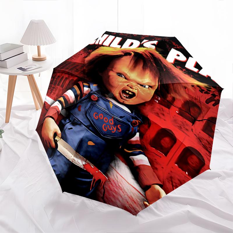 

1pc Chucky Child s Play Pattern Umbrella, Fashionable, Personalized, High-Value Folding Umbrella, a Must-Have for Summer, 8-Rib Durable Iron Fram