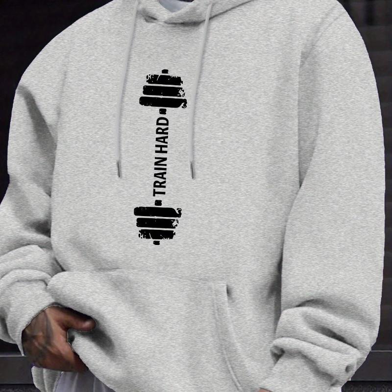 TRAIN HARD Men's Cozy Hoodie - Trendy Long Sleeve, Casual Pullover with Kangaroo Pocket for Fall & Winter