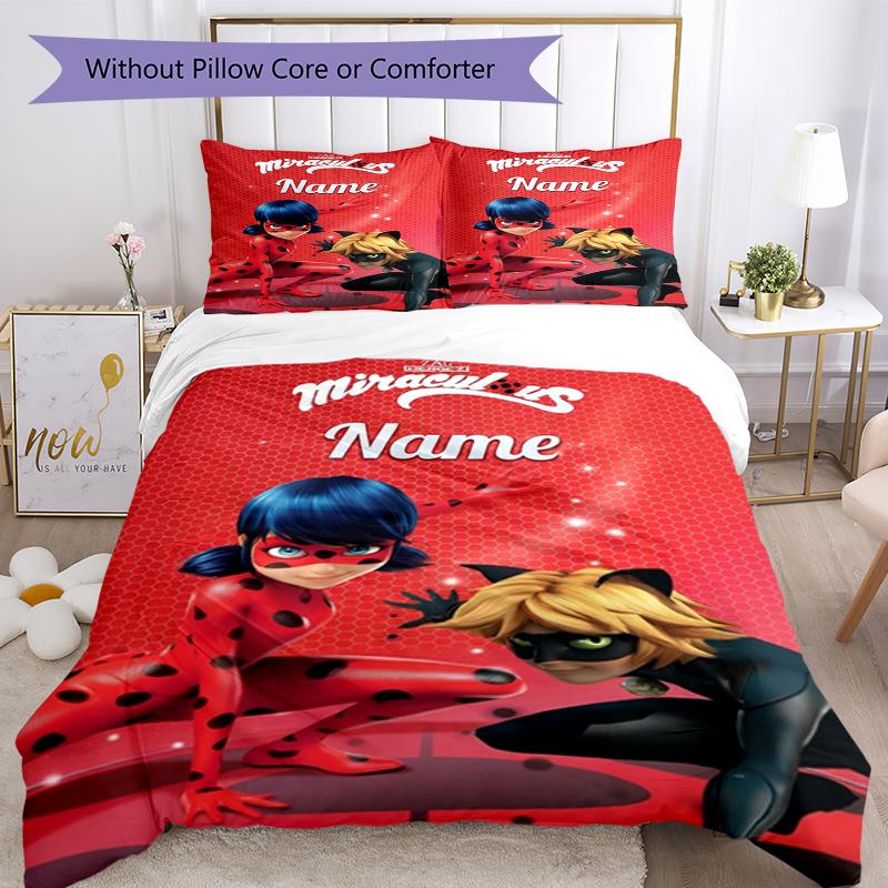 3pcs Custom Name Ladybug Bedding Set Duvet Cover Closure Includes 1 Duvet Cover & 2 Pillowcases, Soft and Comfortable for All Seasons.