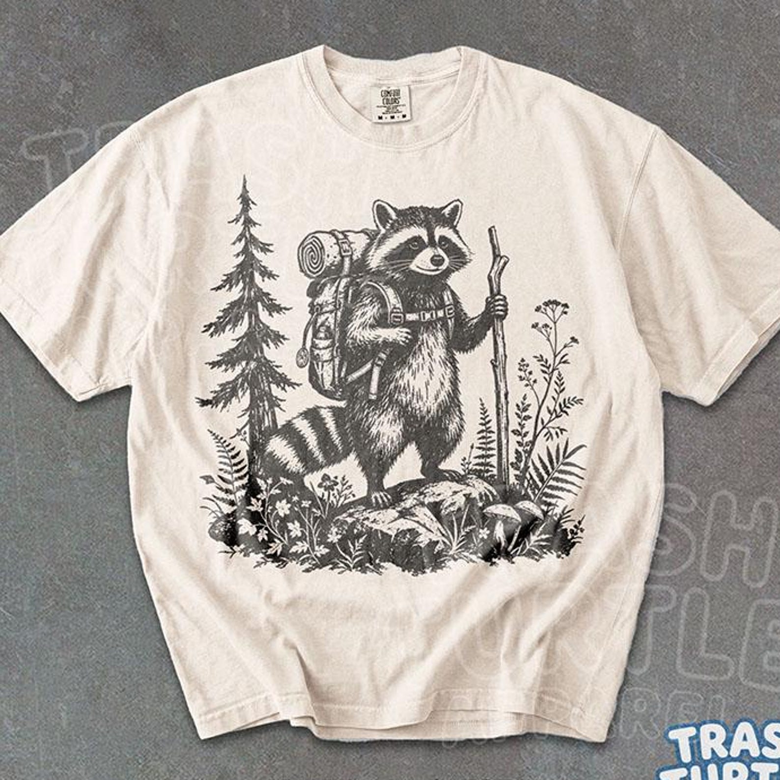 Hiking Raccoon Shirt Funny Backpacking Camping Lover TShirt Nature Gift T-shirt Graphic 90s Tee S