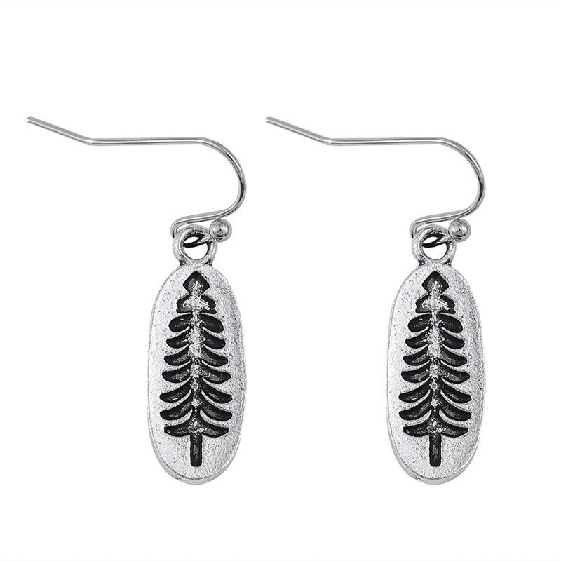 

Retro Oval Pine Tree Pattern Simple Geometric Earrings срібний